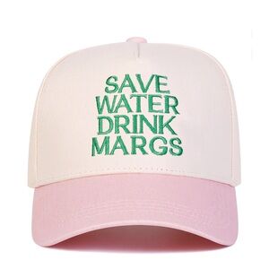 Save Water Drink Margs Pink and Cream Cap with Green Embroidery- trucker hat